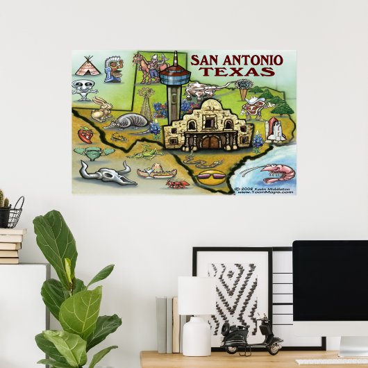 San Antonio TEXAS Map Poster (Thuiskantoor)