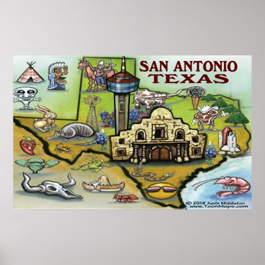 San Antonio TEXAS Map Poster (Voorkant)