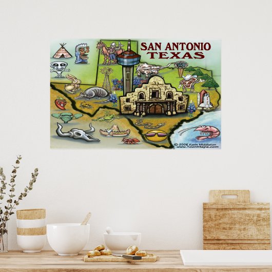 San Antonio TEXAS Map Poster (Keuken)