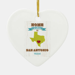 San Antonio, Texas Map - Thuis is waar het hart li Keramisch Ornament