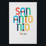 San Antonio Texas Mid Century, Pop Art, Imitatie Canvas Print<br><div class="desc">San Antonio Texas klassiek retro teruggooistijl van de jaren '70 en '80. Heldere primaire kleuren in de abstracte kunststijl van de 20e eeuw met eenvoudige geometrische elementen.  pop kunst. Eenvoudig gedurfd,  je eigen woonplaats hardop draag.</div>