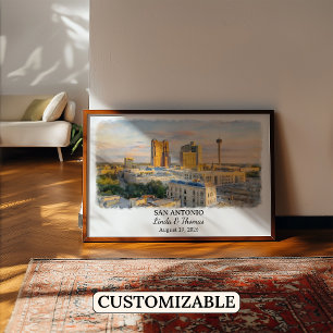 San Antonio Texas Poster, Aquarel, Op Maat Poster