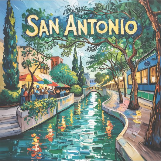 San Antonio Texas River Walk Van Gogh Levendig Sta Sticker (Voorkant)