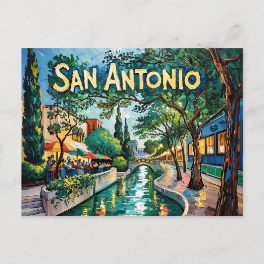 San Antonio Texas River Walk Van Gogh Vibrant City Briefkaart (Voorkant)