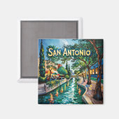 San Antonio Texas River Walk Van Gogh Vibrant City Magneet (Voorkant / Achterkant)