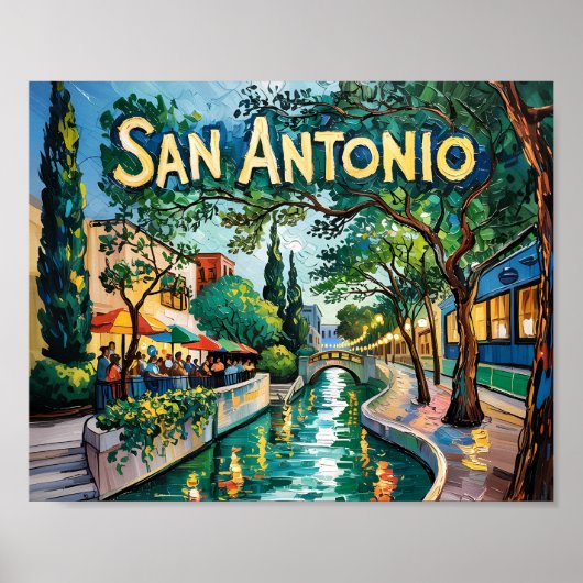 San Antonio Texas River Walk Van Gogh Vibrant City Poster (Voorkant)