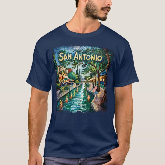 San Antonio Texas River Walk Van Gogh Vibrant City T-shirt (Voorkant)