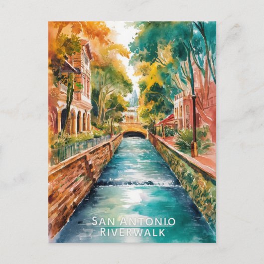 San Antonio, Texas, Riverwalk Waterverf schilderij Briefkaart (Voorkant)