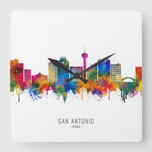 San Antonio Texas Silhouet Vierkante Klok