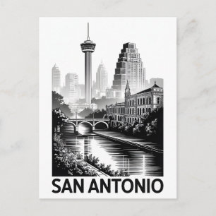 San Antonio Texas Silhouette Zwart Wit Houtsnede Feestdagenkaart