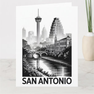 San Antonio Texas Silhouette Zwart Wit Houtsnede Kaart