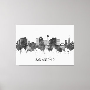 San Antonio Texas Skyline BW Canvas Afdruk