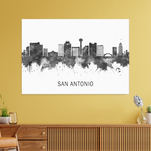 San Antonio Texas Skyline BW Canvas Afdruk (Insitu (Woonkamer))