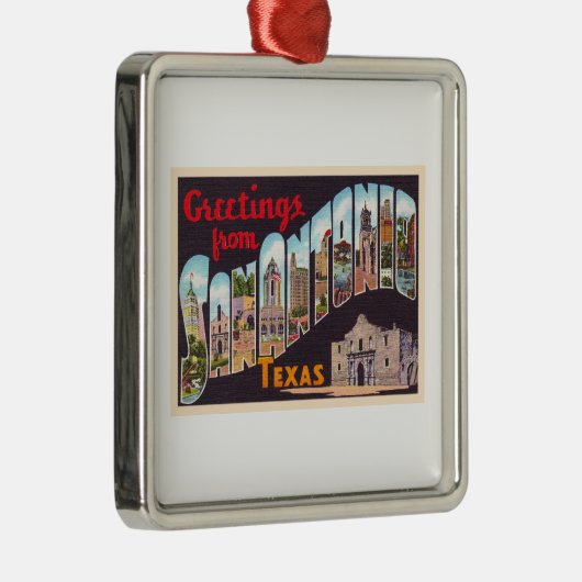 San Antonio Texas TX Briefkaart met grote letters Metalen Ornament (Rechts)