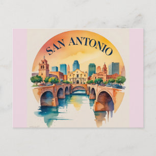 San Antonio Texas watercolorskyline Briefkaart