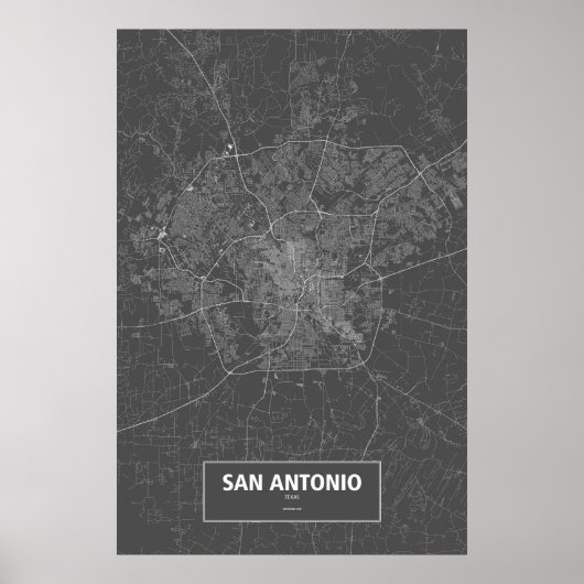 San Antonio, Texas (wit op zwart) Poster (Voorkant)