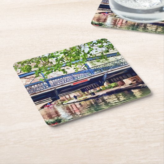 San Antonio TX - Brug op Paseo Del Rio Kartonnen Onderzetters (Schuin)