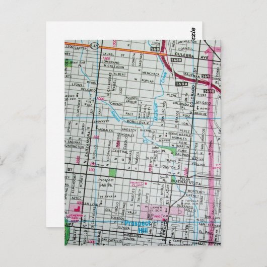 SAN ANTONIO, TX  Map Briefkaart (Voorkant / Achterkant)