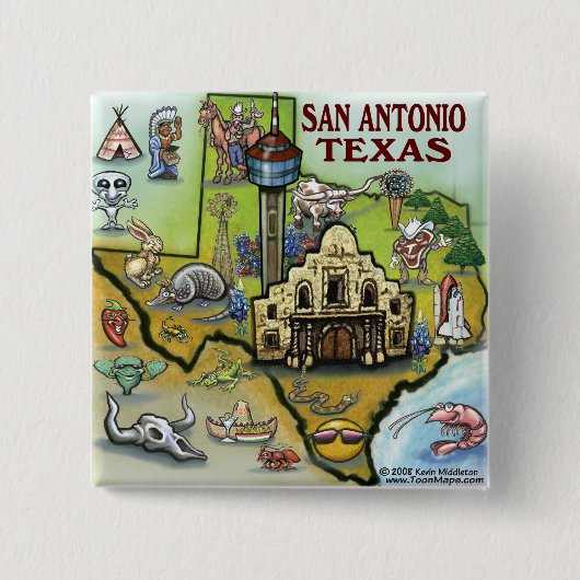 San Antonio TX Vierkante Button 5,1 Cm (Voorkant)