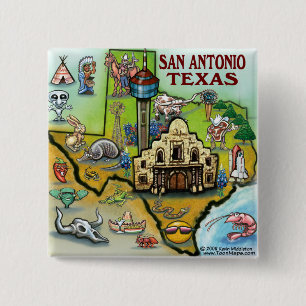 San Antonio TX Vierkante Button 5,1 Cm