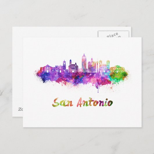 San Antonio V2 skyline in watercolor Briefkaart (Voorkant / Achterkant)