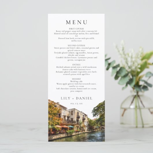 San Antonio Watercolor Destination Wedding Menu (Staand voorkant)