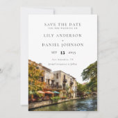 San Antonio Watercolor Photo Wedding Save The Date (Voorkant)