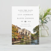 San Antonio Watercolor Photo Wedding Save The Date (Staand voorkant)
