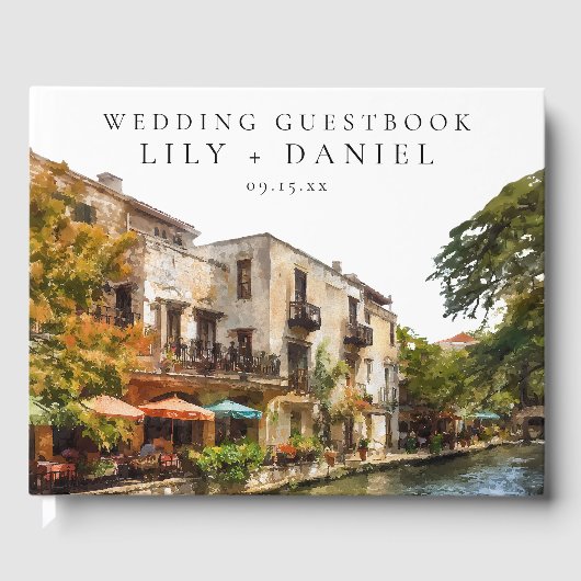 San Antonio Watercolor Wedding Guest Book Gastenboek (Voorkant)