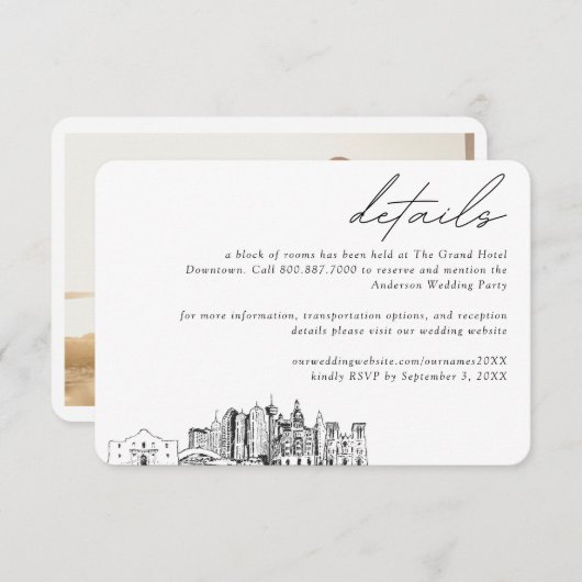 San Antonio Wedding Hotel Kamer Blok Details Informatiekaartje (Voorkant / Achterkant)