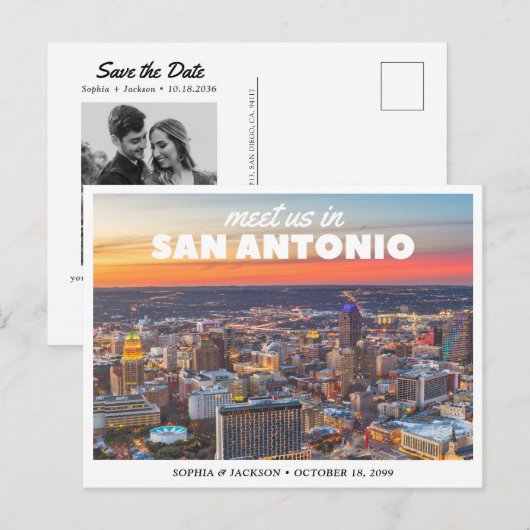 San Antonio Wedding Save the Date Retro Postcard Briefkaart (Voorkant / Achterkant)