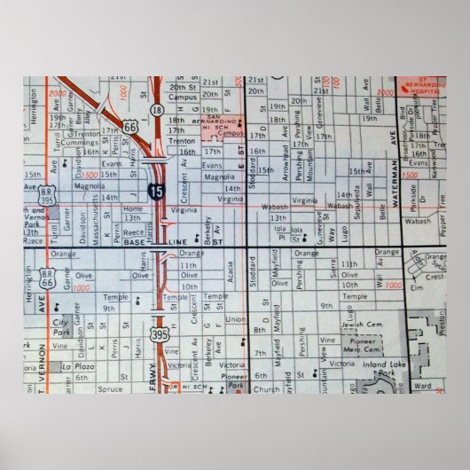 San Bernardino, CA  Map Poster (Voorkant)