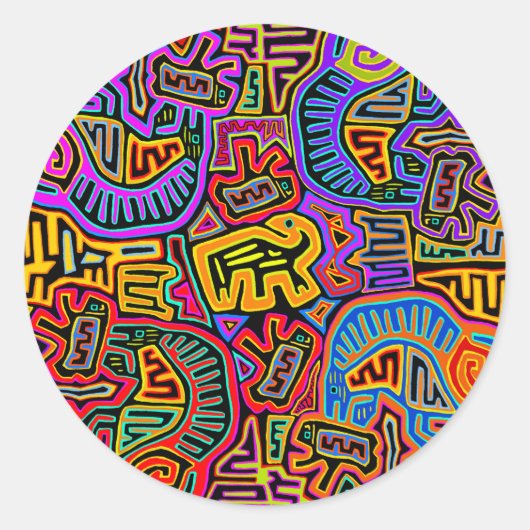 San Blas Eiland Mola Collage Ronde Sticker (Voorkant)