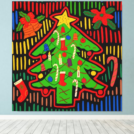 San Blas Island - kerstboom Mola Canvas Afdruk (Insitu (Houten vloer))