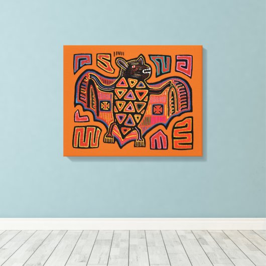 San Blas Island Kuna Indian Mola Fruit Bat Canvas Afdruk (Insitu (Houten vloer))