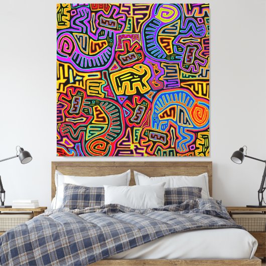 San Blas Island Mola Collage Canvas Afdruk (Insitu (Slaapkamer))