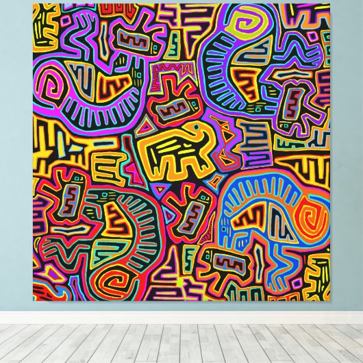 San Blas Island Mola Collage Canvas Afdruk (Insitu (Houten vloer))