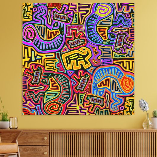 San Blas Island Mola Collage Canvas Afdruk (Insitu (Woonkamer))