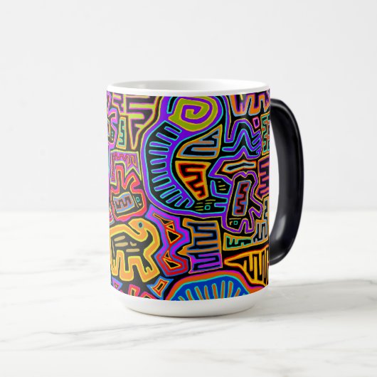 San Blas Island Mola Collage Magische Mok (Voorkant rechts)