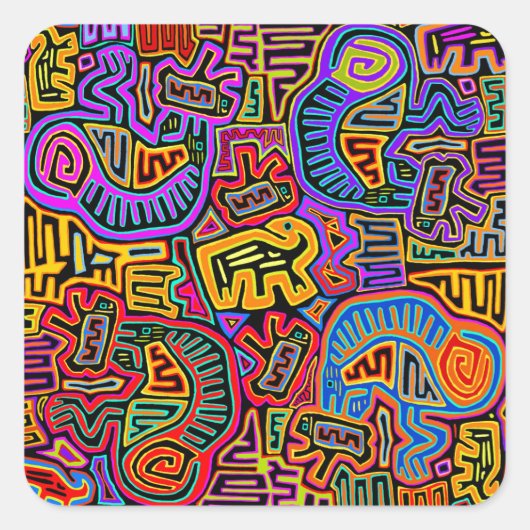 San Blas Island Mola Collage Vierkante Sticker (Voorkant)