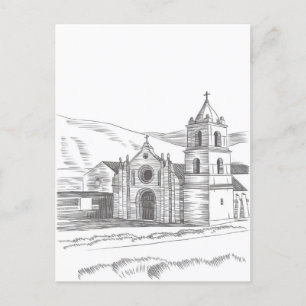San Carlos Borromeo de Carmel missie Pencil Draw Briefkaart