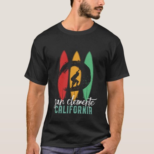 San Clemente Beach California Retro Surfing T-shirt (Voorkant)