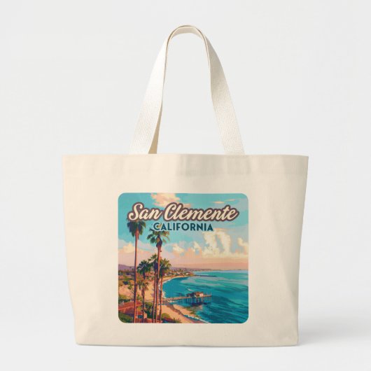 San Clemente California Beach Oranje County Retro Grote Tote Bag (Voorkant)