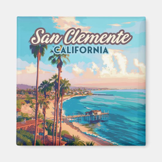 San Clemente California Beach Oranje County Retro Magneet (Voorkant)