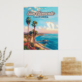 San Clemente California Beach Oranje County Retro Poster (Keuken)