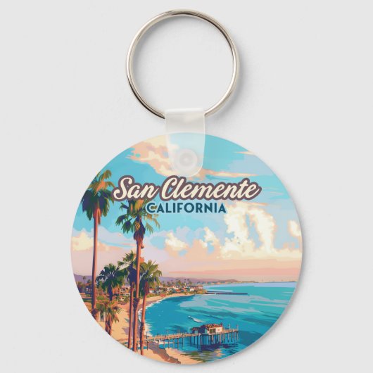 San Clemente California Beach Oranje County Retro Sleutelhanger (Voorkant)