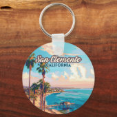San Clemente California Beach Oranje County Retro Sleutelhanger (Voorkant)