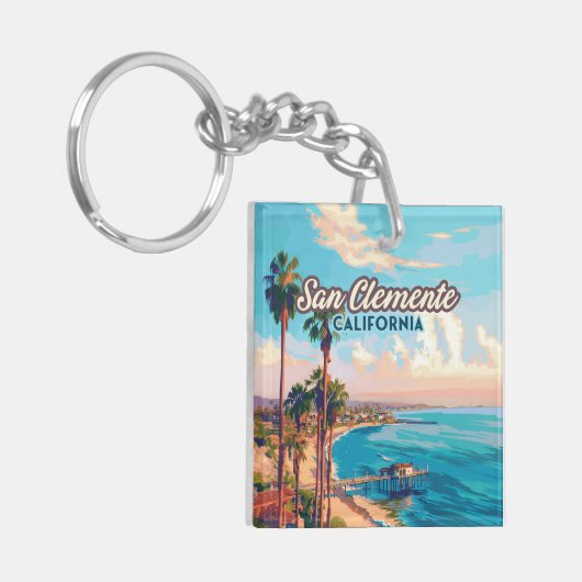 San Clemente California Beach Oranje County Retro Sleutelhanger (Voorkant Links)