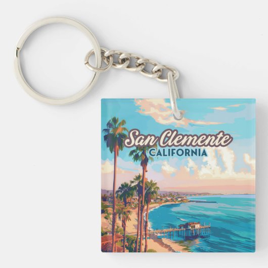 San Clemente California Beach Oranje County Retro Sleutelhanger (Voorkant)