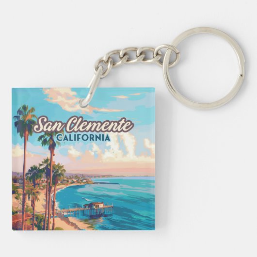 San Clemente California Beach Oranje County Retro Sleutelhanger (Achterkant)
